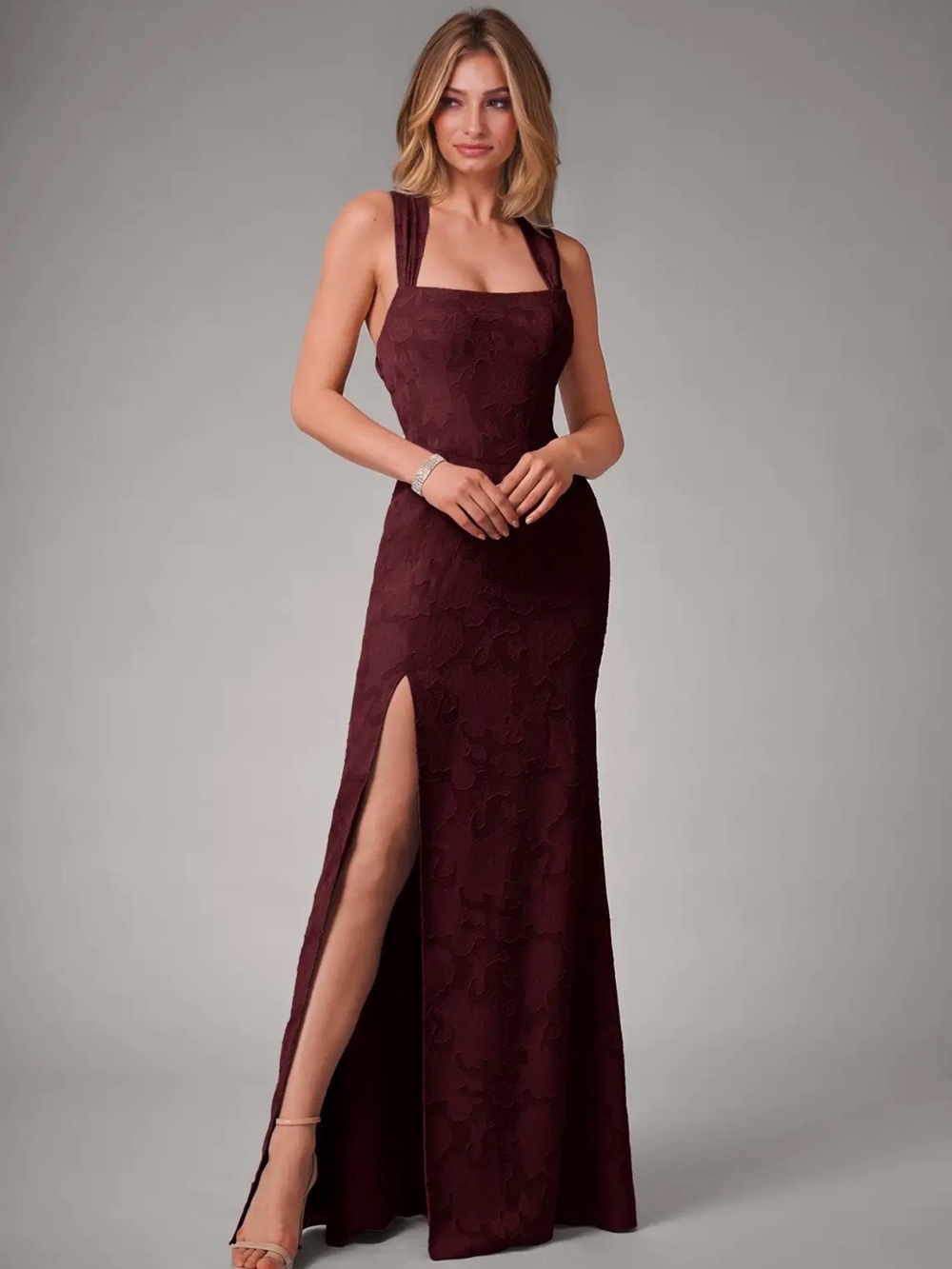 Azazie Luci Bridal Bridesmaid Dress (Cabernet Floral Burn Out)